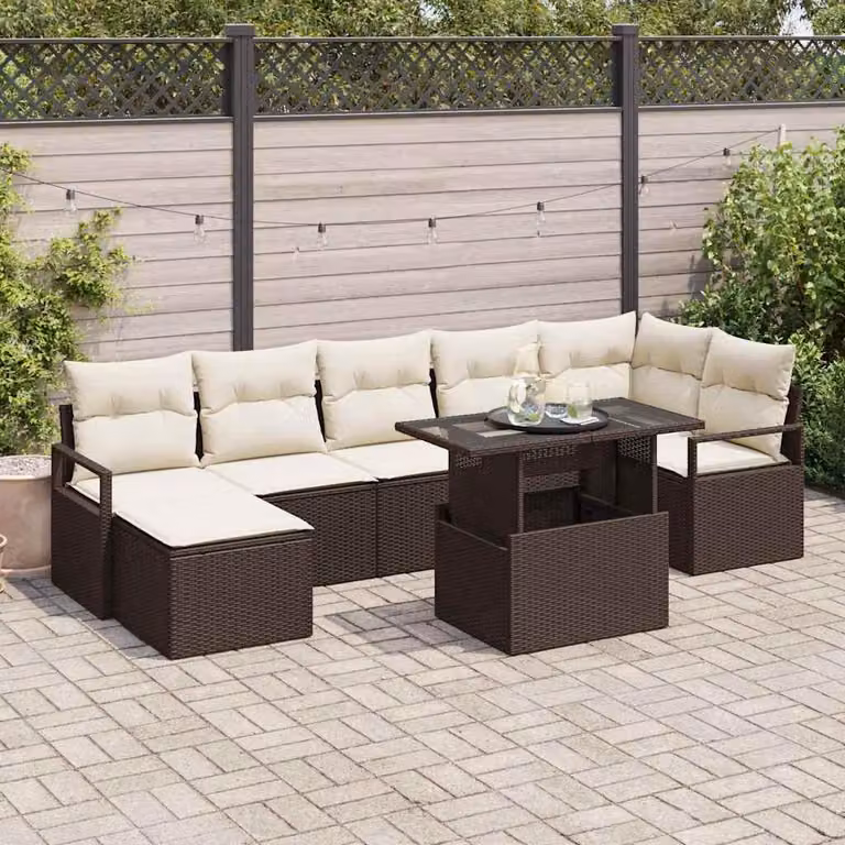 Maison Exclusive - Set di divani da giardino, 8 pezzi, color marrone e crema, in rattan sintetico