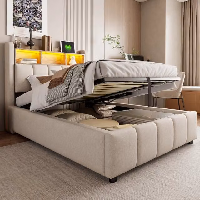 letto imbottito lino beige 90 x 200 cm