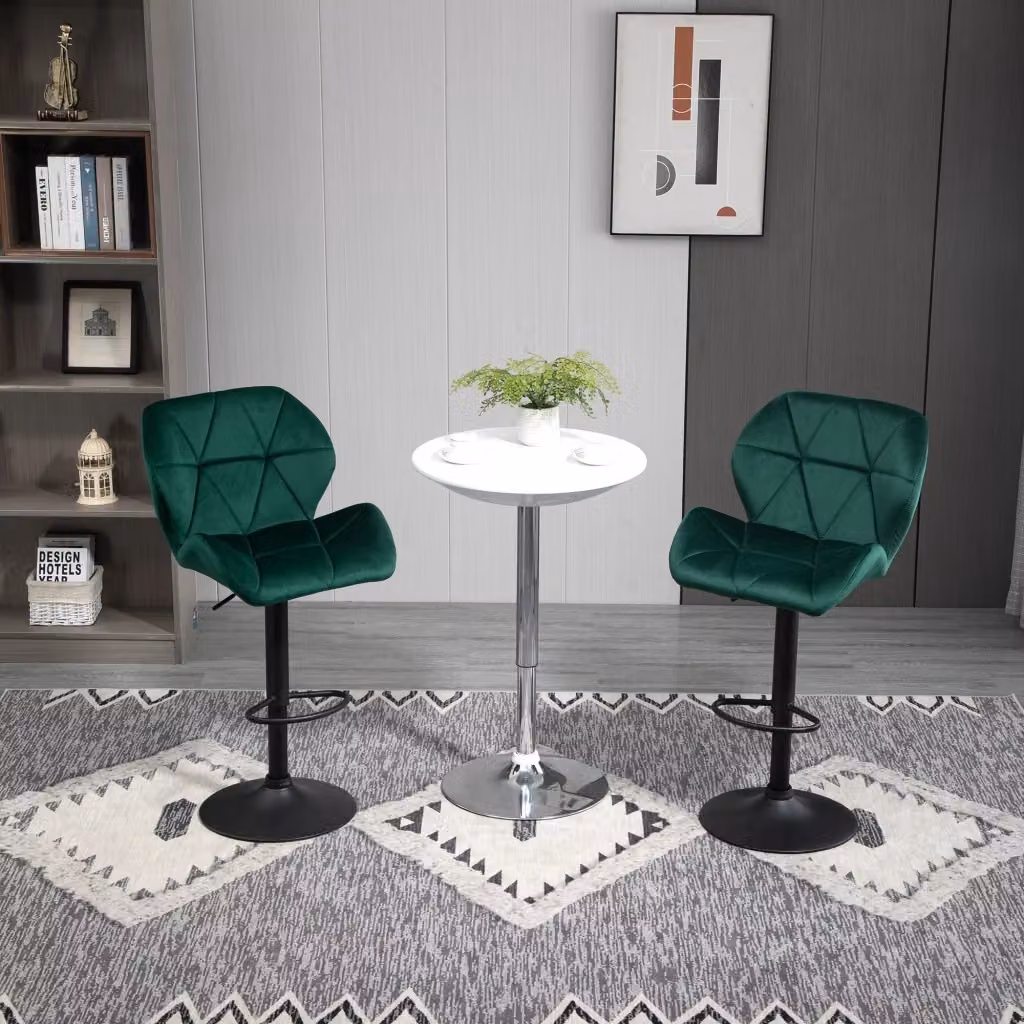 Set di 2 Sgabelli da Bar GIORDANOSHOP in Tessuto Velluto Verde con Struttura in Metallo Opaco L/P/H: 51,5 x 57,5 x 93-114,5 cm – 2