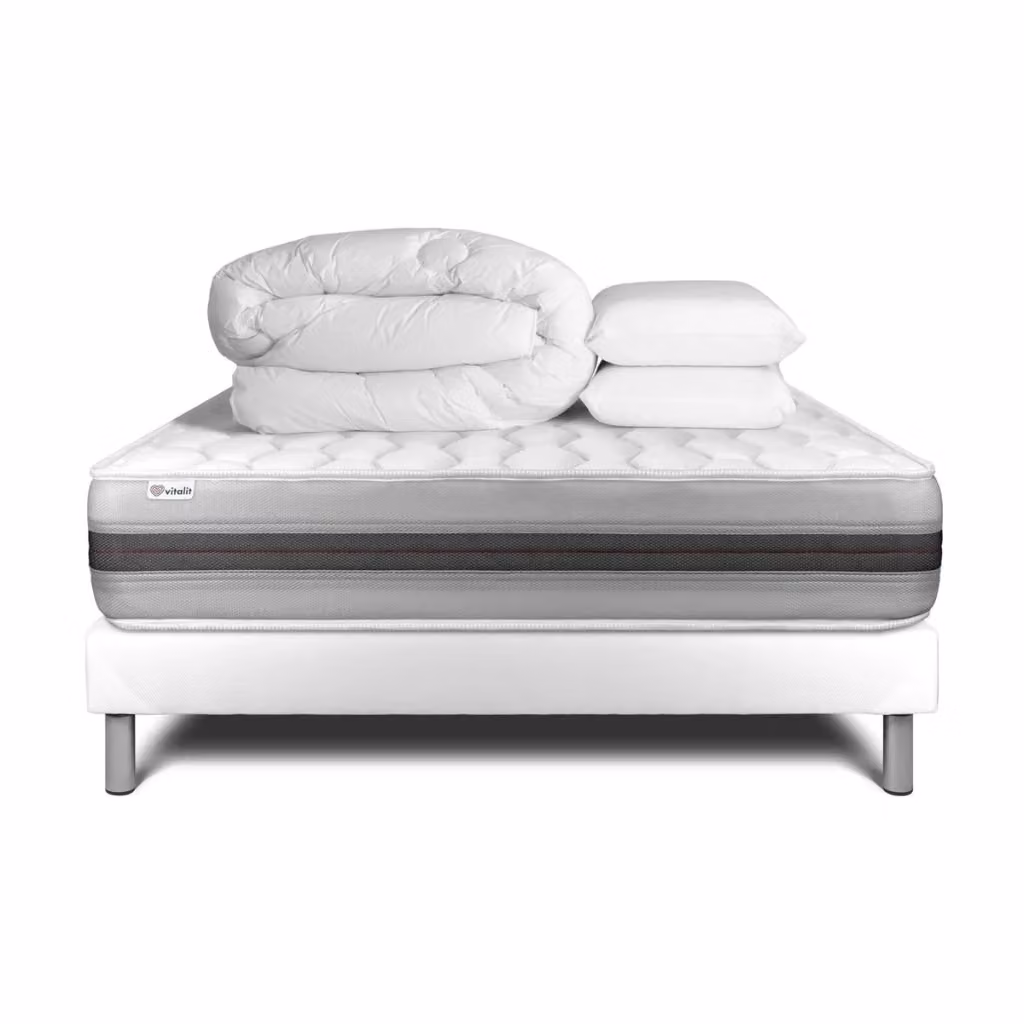 Kit letto completo Vitalspring Recover bianco con materasso a molle insacchettate, box spring imbottito, doghe, 2 guanciali e piumino, L/P: 200 x 200 cm – 2