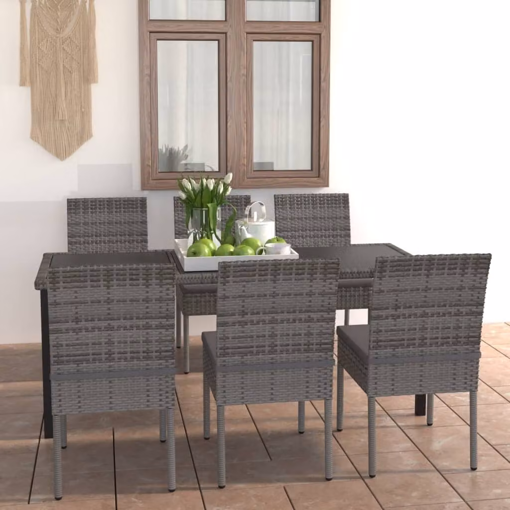 The Living Store 7 pezzi. Set da pranzo da giardino Poly Rattan Grigio