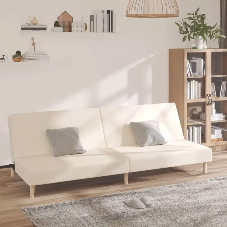 vidaXL Divano Letto Click-Clack Moderno in Tessuto con Struttura in Legno e Schienale Regolabile, Beige/Bianco, L/P/H: 200 x 90 x 69 cm