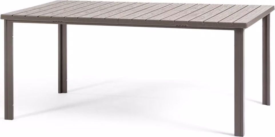 Tavolo rettangolare da esterno 180x78 cm, struttura in acciaio e doghe effetto legno, 8 posti a sedere, stile moderno per giardino o terrazza - THOMAS - Beige