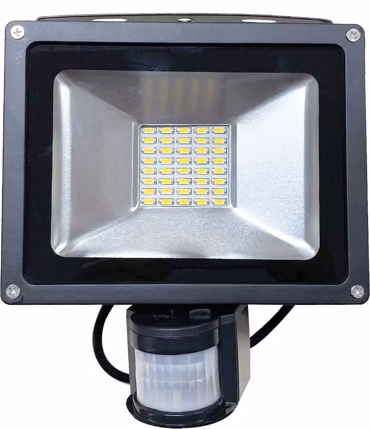 Greenmigo Faretto LED SMD da 30W, proiettore da esterno con sensore di movimento PIR, impermeabile IP65, corpo in alluminio, colore nero, luce bianco caldo, alimentazione CA 85 ~ 265 V