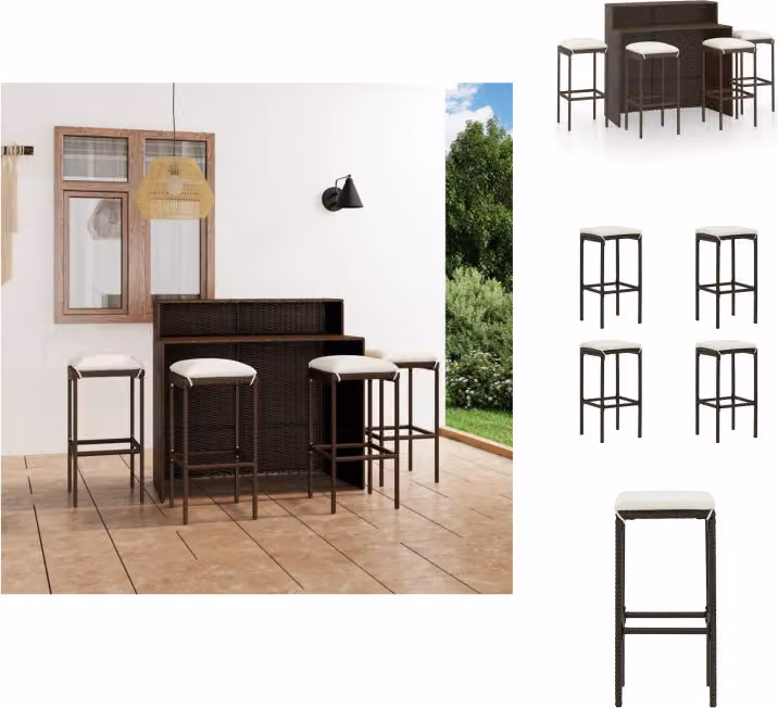 vidaXL Set bar da giardino 5 pezzi con cuscini marrone - Set di mobili da giardino
