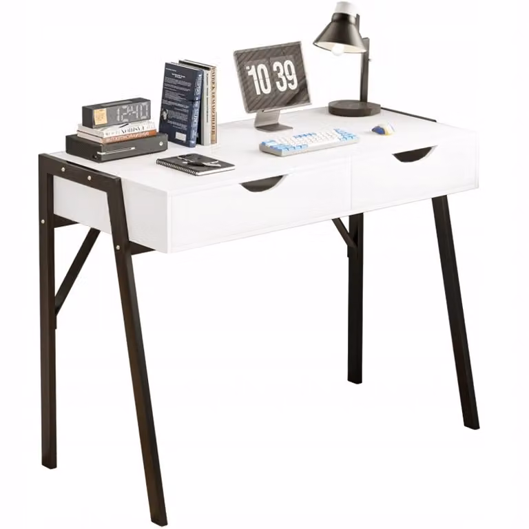 Scrivania moderna con cassetti Loft White su gambe nere Premium 80 cm