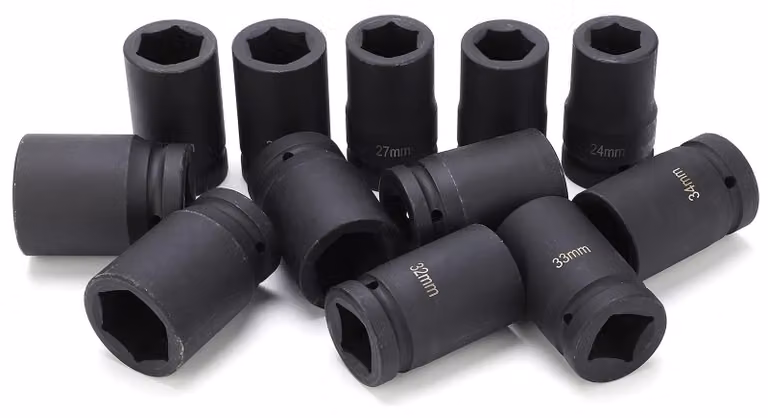 Set di 12 chiavi a bussola profonde - Set di utensili professionali - Attacco da 1 pollice - Adatto per l'automotive - Include una custodia di stoccaggio