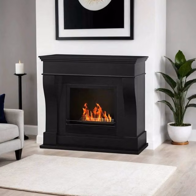 Camino a bioetanolo Alseno, Caminetto, Focolare senza fumo, Riscaldatore ad etanolo, Made in Italy, 111x43 h99 cm, Nero