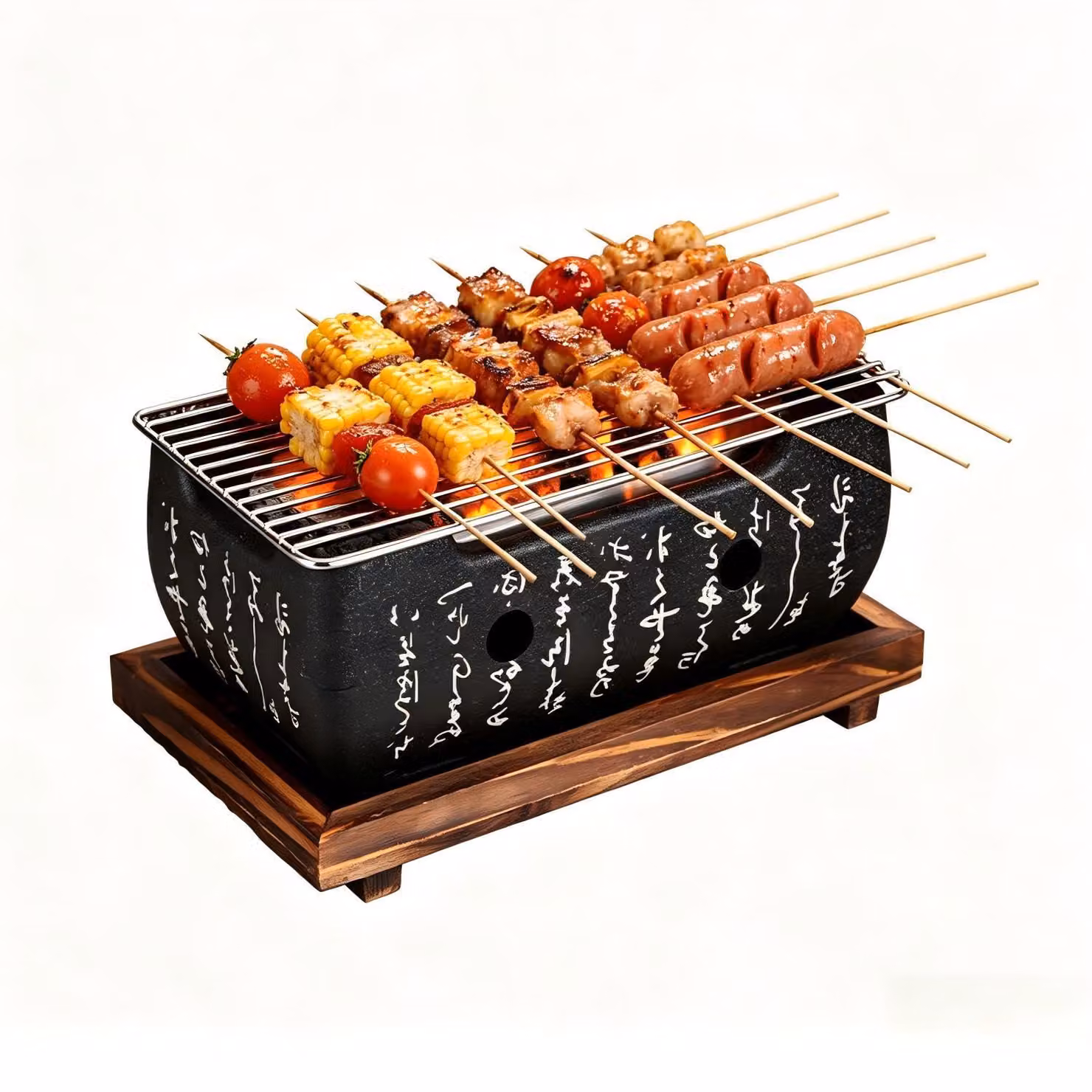 Barbecue a carbone Mini - Griglia a carbone - 36x13x18 cm - Alluminio - Nero - Ideale per campeggio e picnic