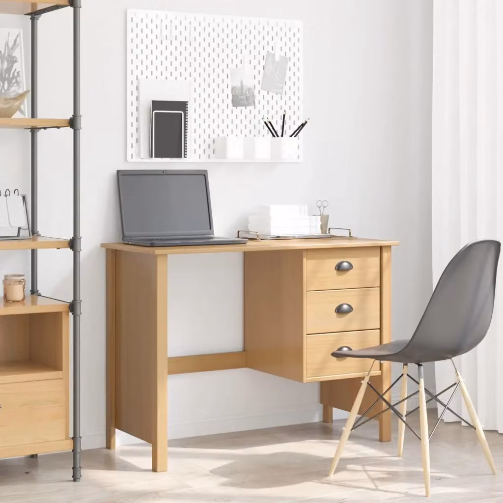 Scrivania moderna in legno di pino marrone per ufficio o camera da letto L: 100 cm, P: 45 cm, H: 74 cm – 2