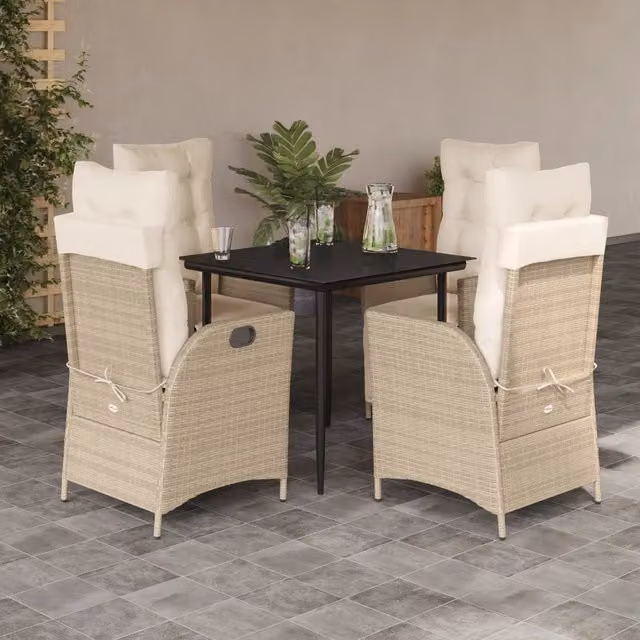 Set da Pranzo da Giardino 5 pz con Cuscini Beige in Polyrattan 3213435