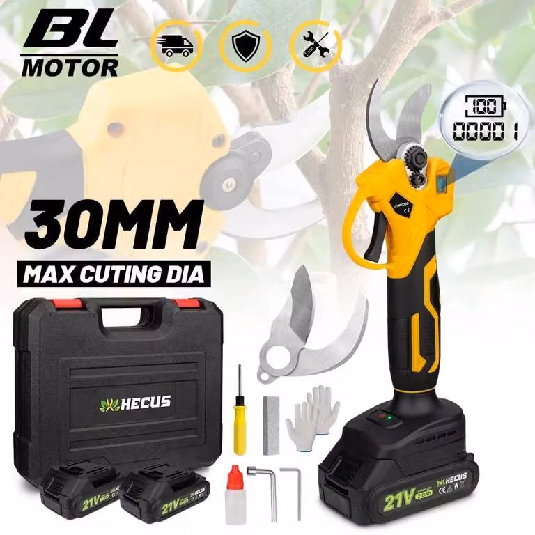 Tagliabranche elettrico - Tagliabranche a batteria - Motore brushless - Lama da 30 mm - Senza fili - Batteria inclusa - CE - Nero