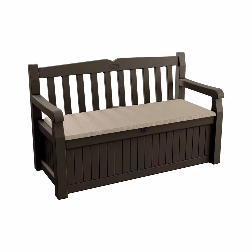 Cassapanca da esterno Chestermere DMORA, Baule contenitore e panchina da giardino, Marrone e Beige, L: 140 cm, P: 60 cm, H: 84 cm – 2