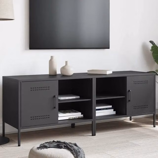Set di 2 mobili TV vidaXL in stile industrial in metallo nero opaco L: 68 cm, P: 39 cm, H: 50,5 cm