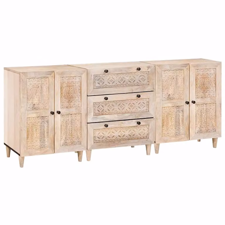 Credenza 3 pezzi vidaXL in legno massello di mango Bianco L: 180 cm, P: 33,5 cm, H: 75 cm