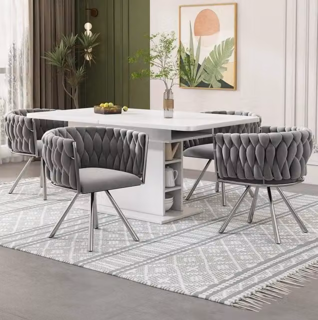Set di 2 sedie da pranzo girevoli con rotazione a 360° in velluto grigio e argento