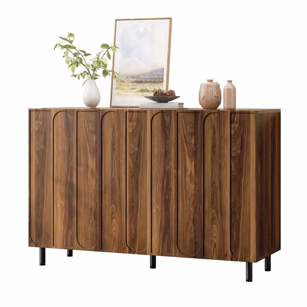 Credenza moderna con 3 ante e ripiani regolabili in MDF e metallo, colore marrone, L: 120 cm, P: 37,8 cm, H: 80 cm – 2