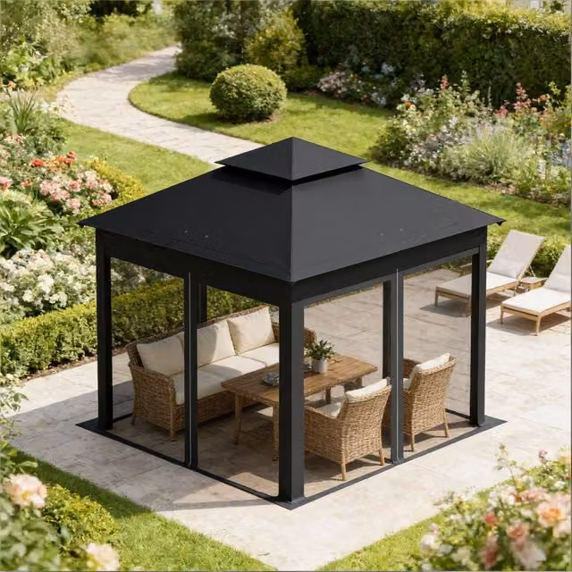 Desviae Gazebo pieghevole da giardino 3 × 3 m con doppio tetto, zanzariere e borsa in Oxford 210D antracite