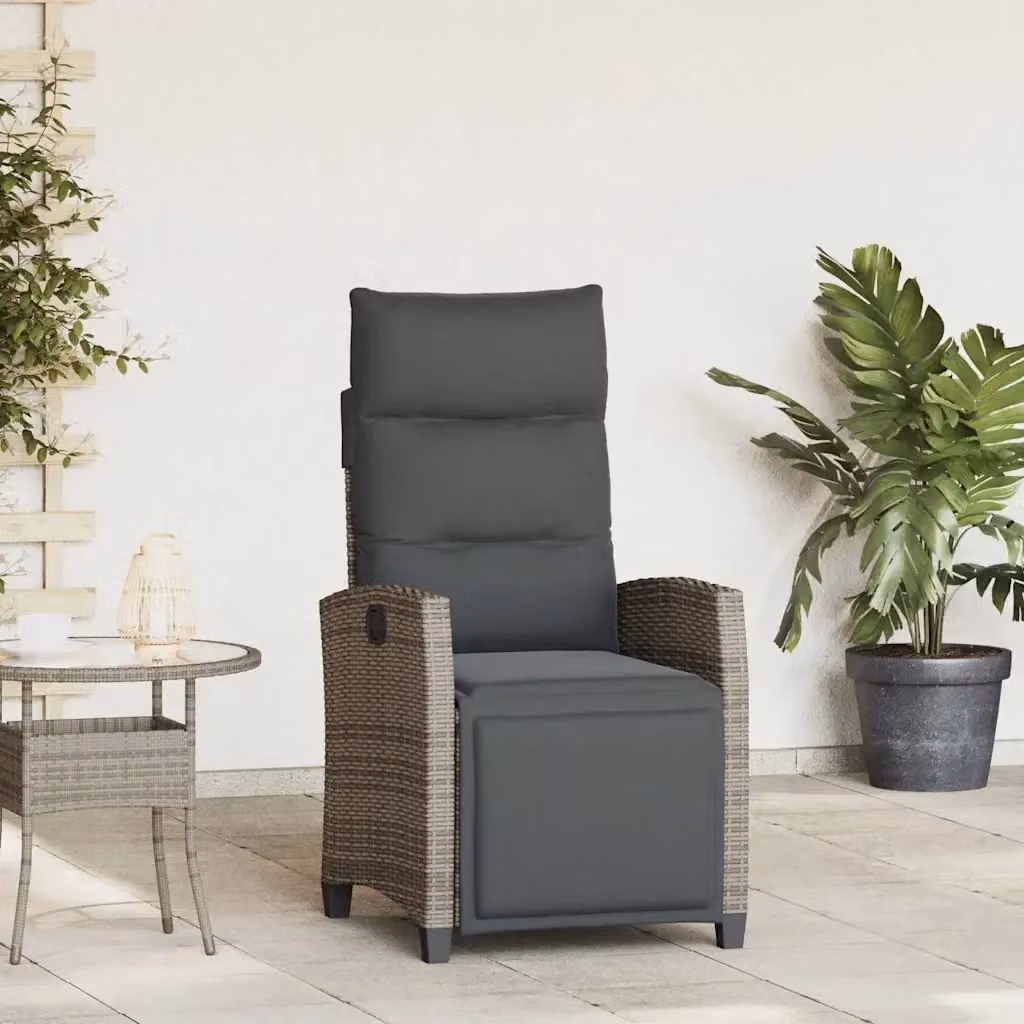 Set di sedie da giardino reclinabili con tavolino in rattan grigio e struttura in metallo design moderno – 2