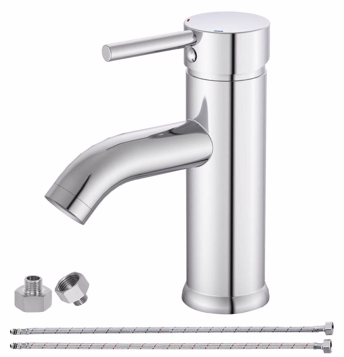 Miscelatore monocomando per lavabo, in ottone cromato, con attacco da 75 mm e erogatore
