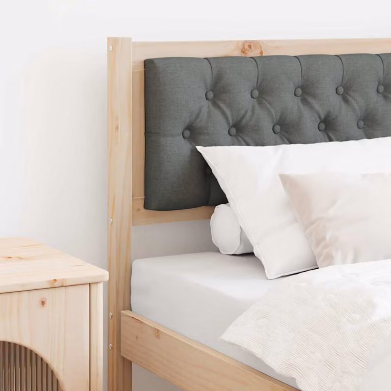Testiera per letto moderna vidaXL in legno di pino massello e tessuto, marrone e grigio, Altezza: 85,5 cm, Larghezza: 80,5 cm, Profondità: 9 cm