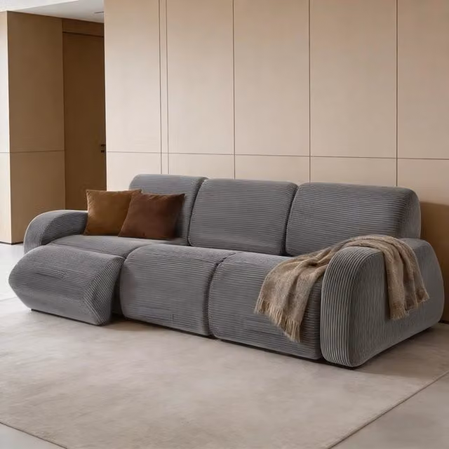 Divano modulare componibile con funzione letto e struttura senza montaggio in corduroy grigio 115 × 247 × 76 cm
