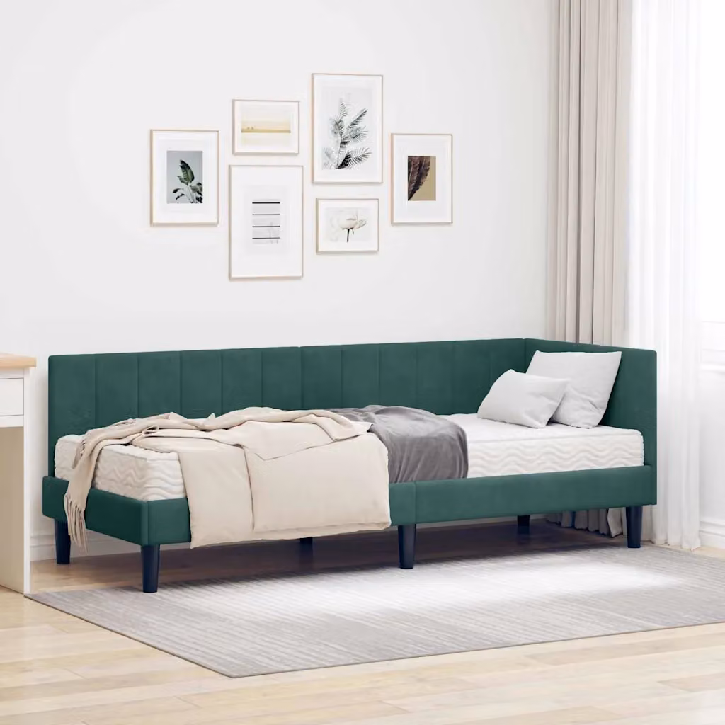 vidaXL Struttura Letto Angolare in Velluto Verde con 2 Materassi in Schiuma L/P/H: 140 x 80 x 200 cm – 1
