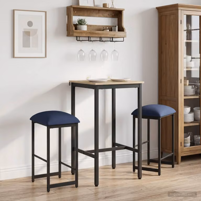 Set di 2 sgabelli da bar moderni vidaXL in tessuto blu con struttura in metallo e MDF L/P/H: 40 x 32 x 64 cm