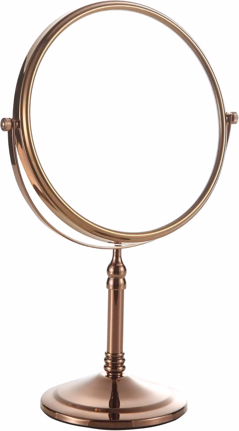 Specchio da trucco da 8 pollici, con doppia superficie: 1x e 3x di ingrandimento, rotazione a 360 gradi, cornice color oro rosa, ideale per