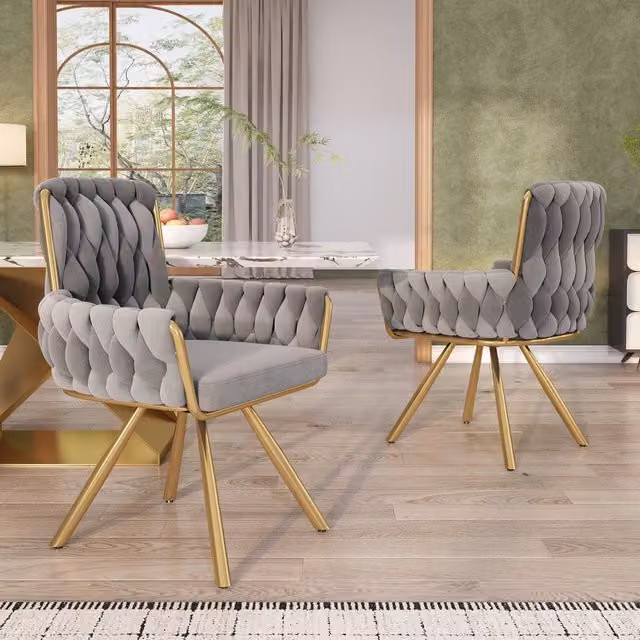 Sedia da Pranzo Girevole in Velluto, Set 2 Pezzi ¨C Xylo ¨C Grigio, Gambe in Metallo