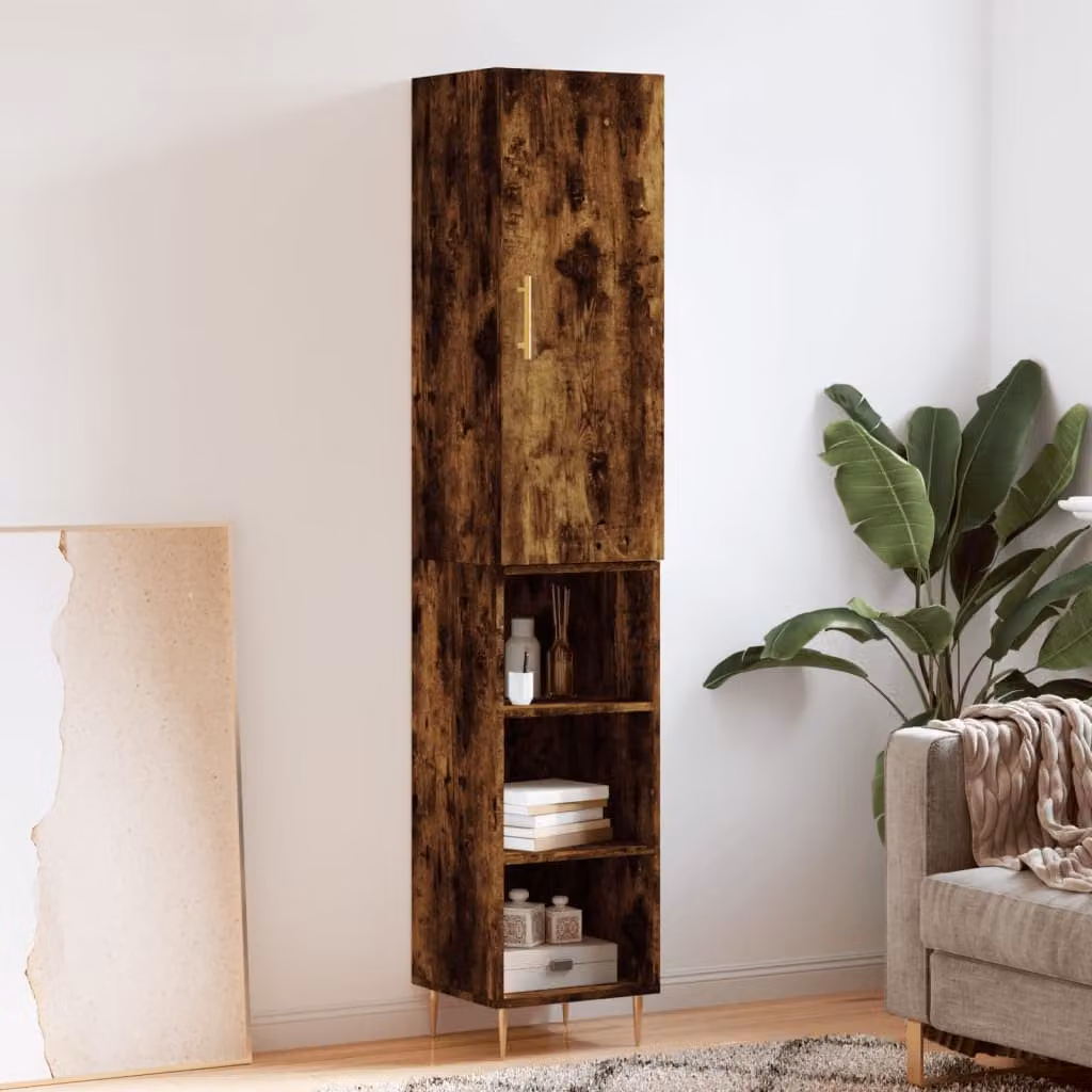 Credenza moderna vidaXL in legno Rovere Fumo con ante a battente, L/P/H: 34,5 x 34 x 180 cm