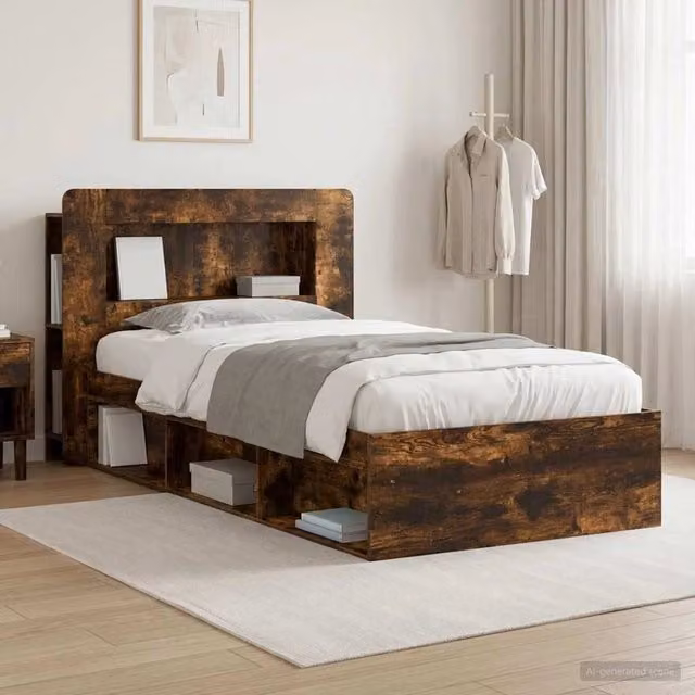 Letto con contenitore e cassetti vidaXL in legno Rovere Fumo L/P: 90 x 190 cm