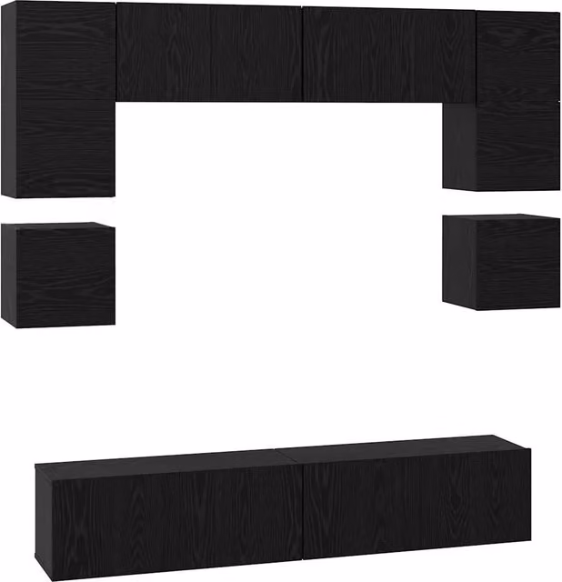 Set mobile TV 8 pz | Armadietto TV | Mobile Porta TV Rovere Nero Legno multistrato