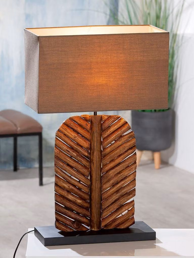 Gilde Tischleuchte, "Foglia", Blattmotiv, Holz, braun, VE 1, L. 20 cm, B. 40 cm, H. 63 cm 42155