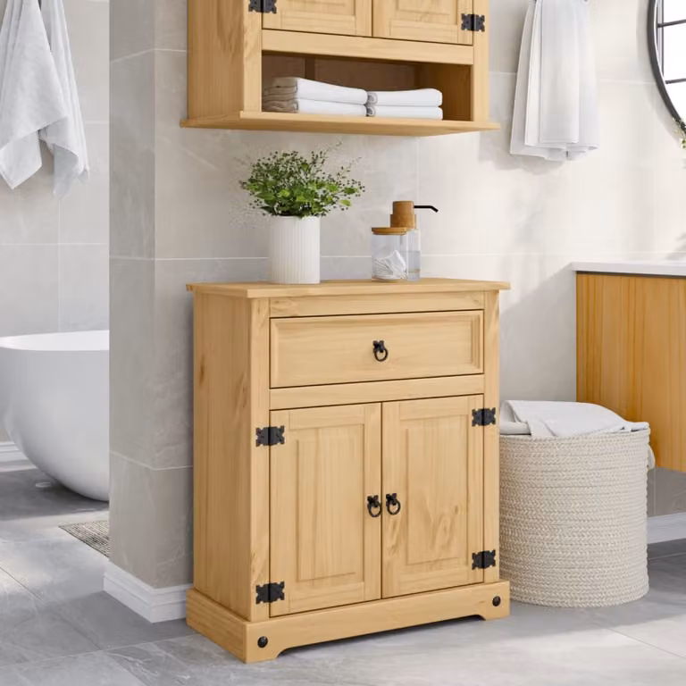 Mobile da bagno vidaXL Corona in legno massello di pino color marrone con ante e cassetti L/P/H: 70 x 33 x 80 cm