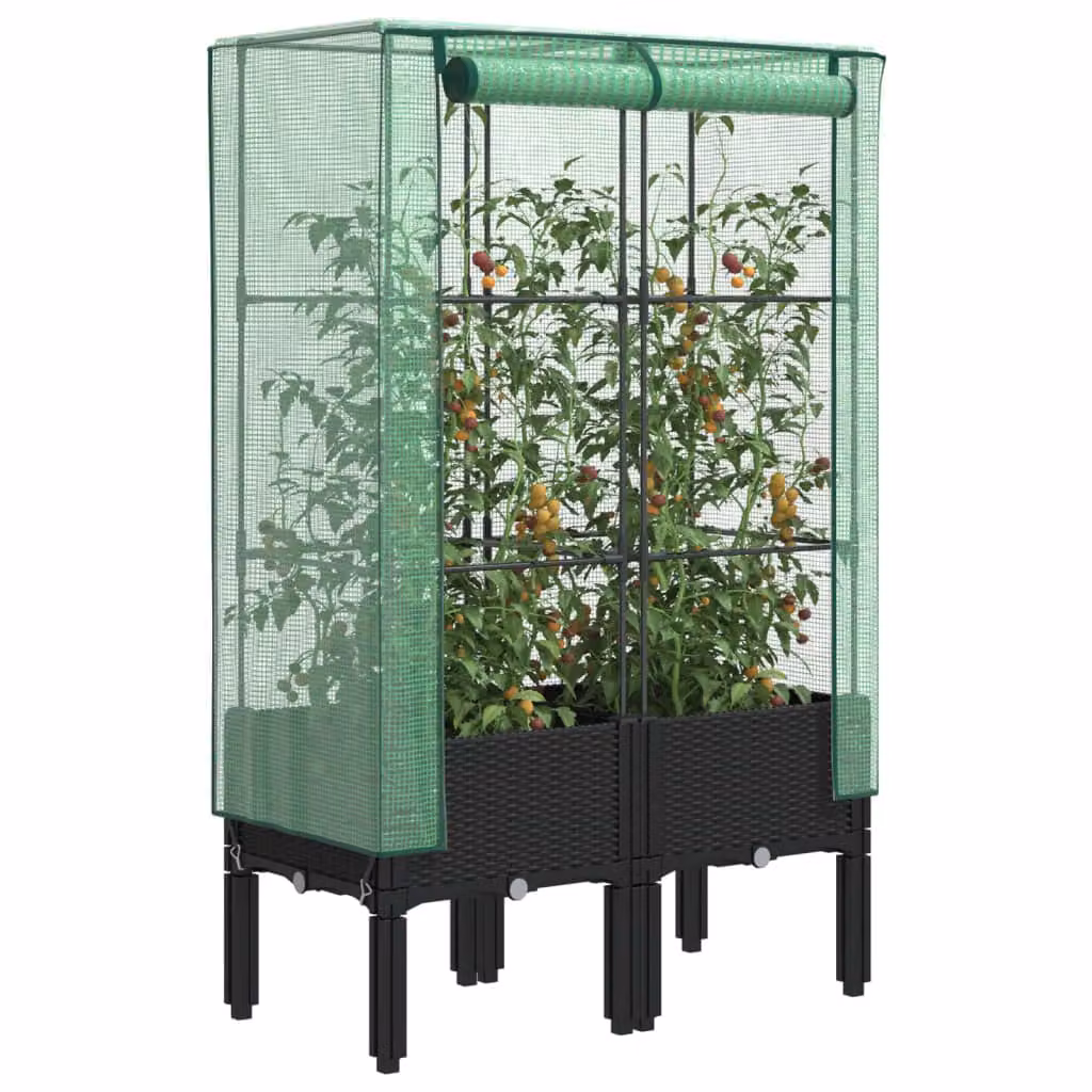 Letto rialzato con copertura effetto rattan vidaXL nero e verde L/P/H: 80 x 40 x 140 cm