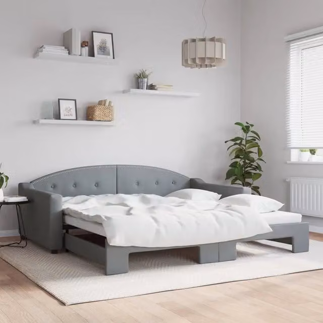 Divano Letto con Letto Estraibile-Sofa Letto-Daybed Grigio Chiaro 100x200 Tessuto 894633