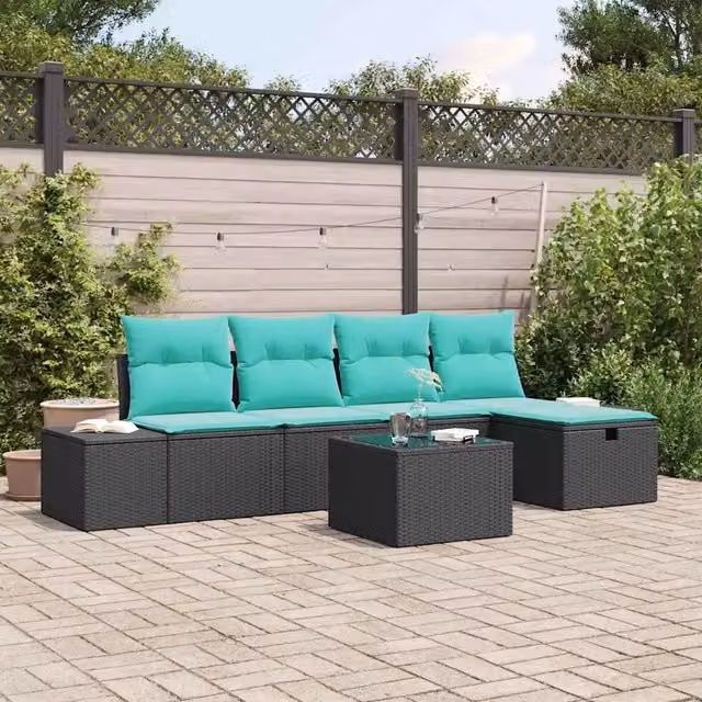 Set Divano da Giardino 6 pz Nero polyrattan 3359375