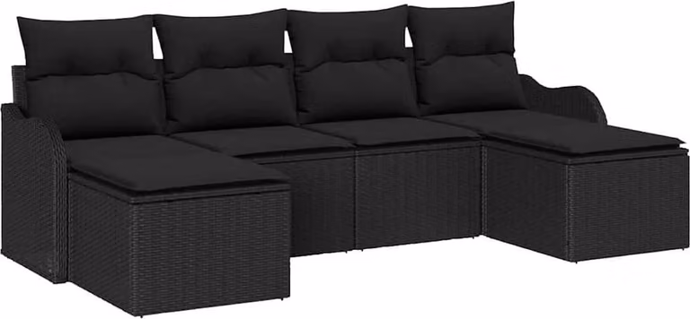Set Divano da Giardino con cuscino 6 pcs Nero Poly Rattan
