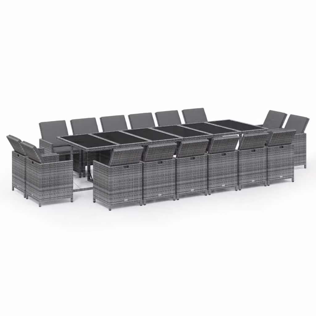 Set da Pranzo per Giardino 17 pz con Cuscini Polyrattan Grigio