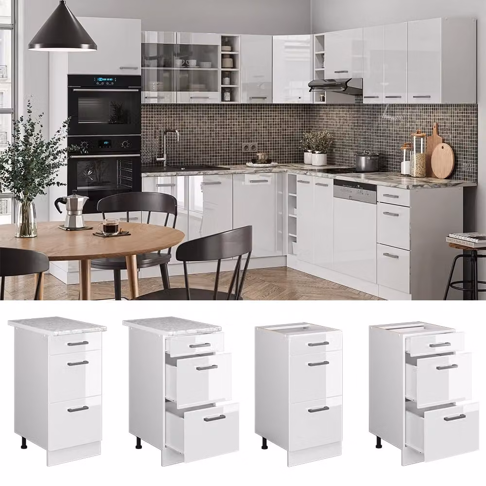 Mobiletto base per cucina Vicco R-Line Bianco lucido con cassetti, senza piano di lavoro, L: 40 cm, H: 76,7 cm, P: 46 cm – 2