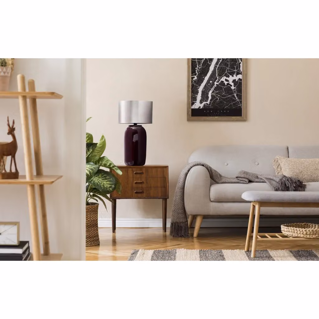 Lampada da tavolo Art Deco KENDRA HOME in metallo bordeaux e argento – 2