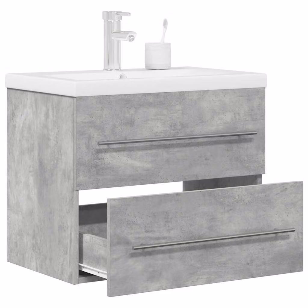 Set di mobili da bagno vidaXL composto da 2 pezzi in legno, colore grigio e bianco, con mobile sottolavabo e pensile a parete