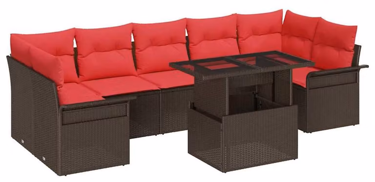 Set Divano da Giardino con cuscino 8 pcs Marrone polyrattan