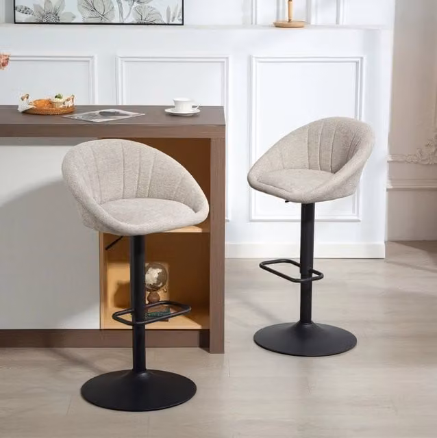 Set di 2 sgabelli da bar beige regolabili e girevoli con schienale
