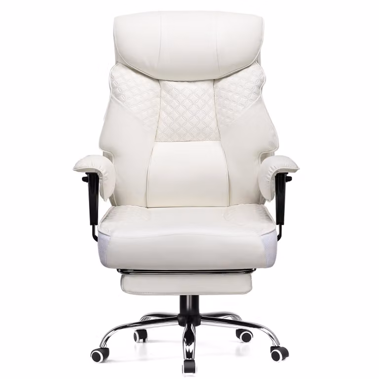 COMHOMA sedia da gioco per persone alte e pesanti, sedia da ufficio ergonomica fino a 180 kg, cuscino di seduta 3D, regolabile con poggiapiedi, Finto cuoio, bianco