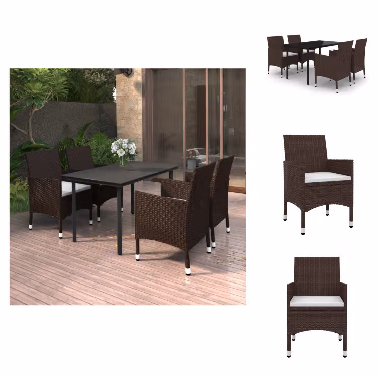 vidaXL Set da pranzo da giardino in 5 pezzi con cuscini in polirattan e vetro - Set di mobili da giardino