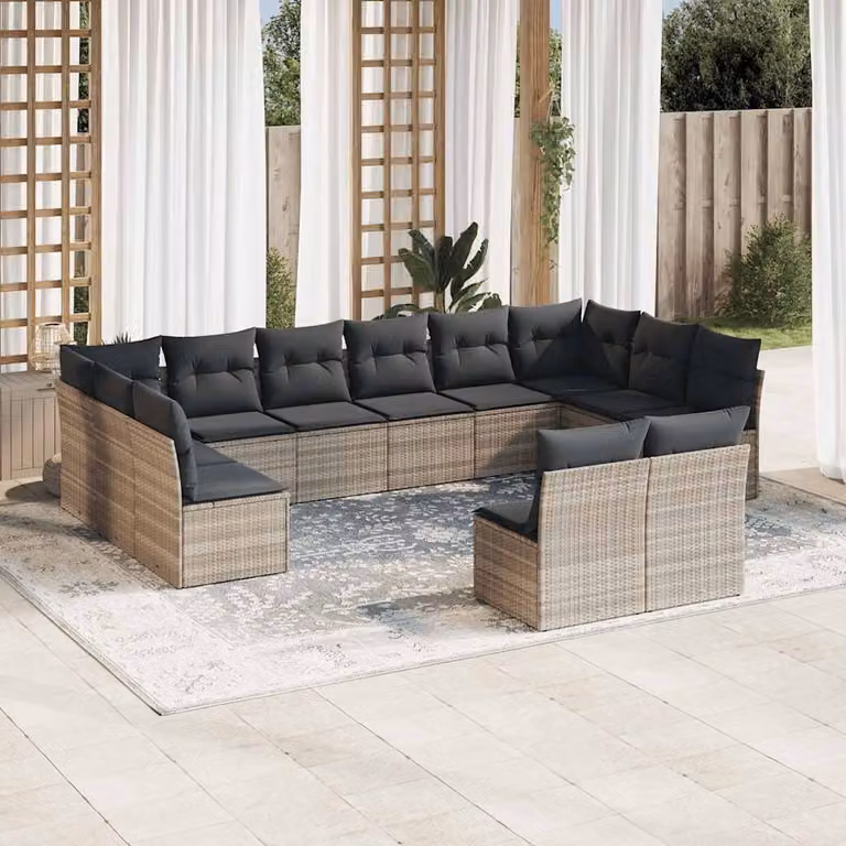 vidaXL Set Divano da Giardino a Forma di U in Polyrattan Grigio con Cuscini Imbottiti e Rivestimenti Rimovibili