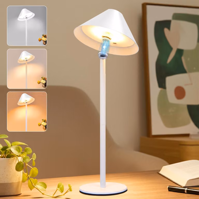 Lampada da tavolo a LED senza fili, batteria ricaricabile, orientabile a 360°, dimmerabile, 3 temperature di colore, lampada da comodino ricaricabile, bianca
