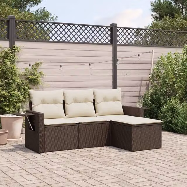 Set Divano da Giardino 4 pz con Cuscini Marrone in Polyrattan 3252410